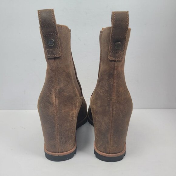 UGG Pax Waterproof Chipmunk Brown Leather Wedge Ankle Boots 1095136 US Size 8.5 - Picture 4 of 11